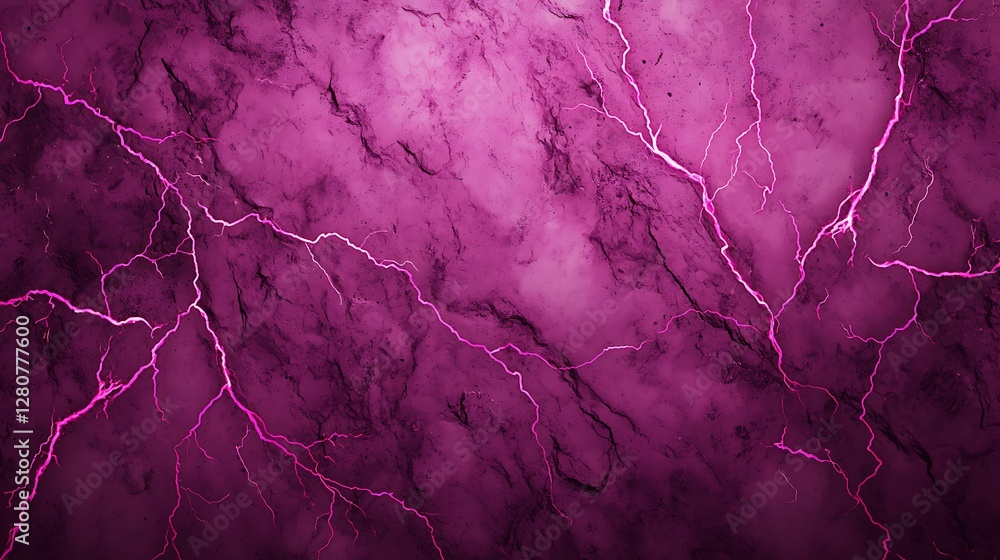 Poster a vibrant purple marble background with intricate lightning-like patterns, showcasing a mix of depth