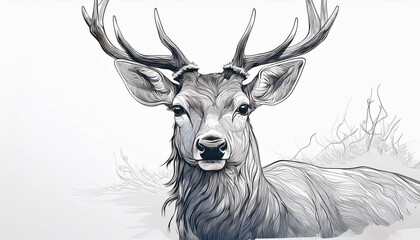 白い背景に描かれた黒い線の鹿のスケッチ