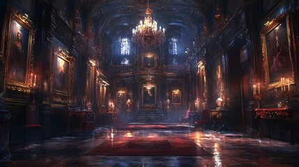 Obraz premium An enchanted castle where paintings come to life and whisper secrets