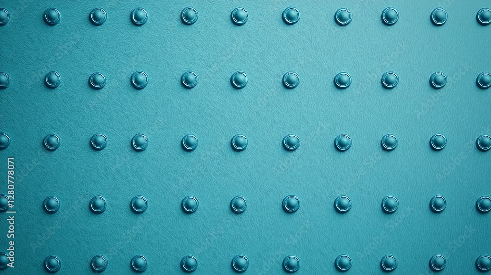 Poster a close-up view of a teal textured surface featuring evenly spaced, raised studs, creating a modern,