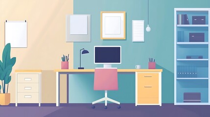 Modern Home Office Workspace Design with Desk and Bookcase