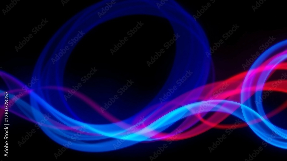 Poster vibrant dynamic light trails of blue and red flow smoothly across a black backdrop creating an abstr