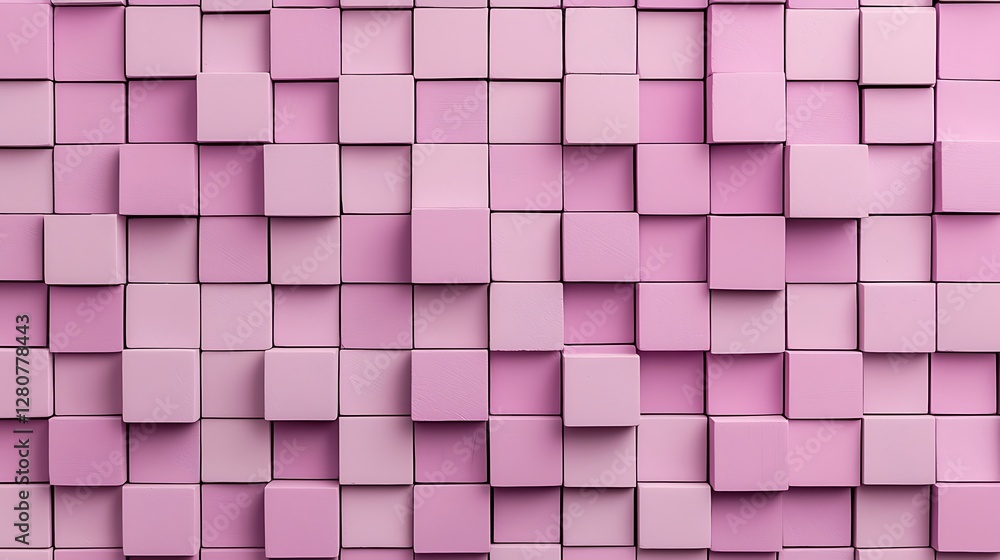 Poster a textured wall featuring a pattern of pink square tiles in varying shades and sizes, creating a vis