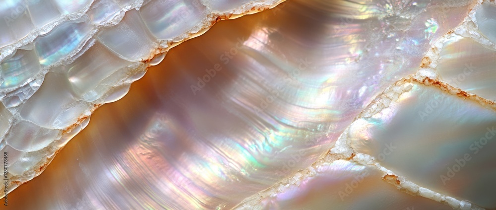 Aufkleber close-up of a stunning iridescent abalone shell with colorful patterns and smooth textures captured 