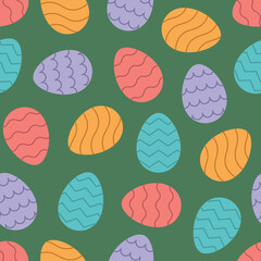 easter seamless pattern with colorful easter eggs; great for wrapping, greeting cards, social media graphics- vector illustration