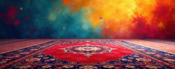 Obraz premium Intricate carpet designs against bold color splashes , graphic, geometric