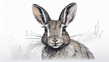 白い背景に描かれた黒い線のウサギのスケッチ