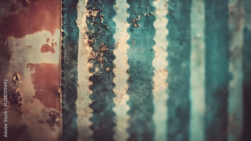 Poster abstract background of weathered corrugated metal with rust and paint texture close up