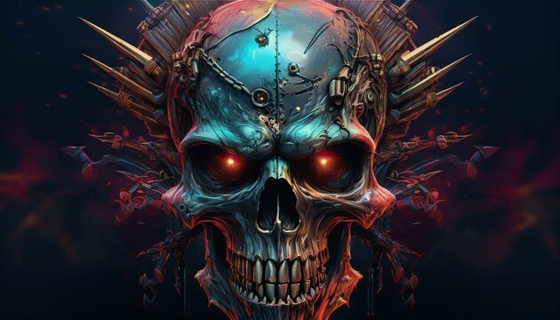  パンクスタイルの頭蓋骨のイラスト