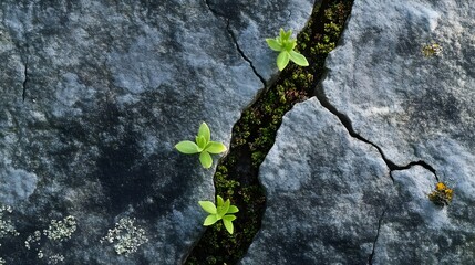 New Plant Sprouts Growing Through Cracked Rock: A Symbol of Resilience and New Life in Nature