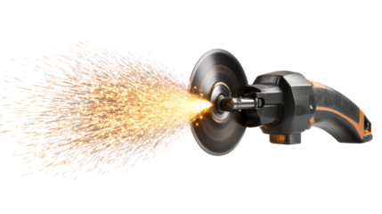 Sparks Fly: An angle grinder in action, with sparks shooting outward, a display of power and precision.