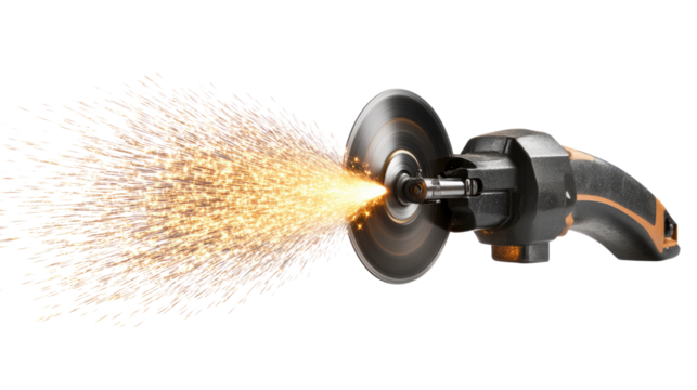 Sparks Fly: An angle grinder in action, with sparks shooting outward, a display of power and precision.