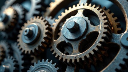 Intricate Gear System A Close-Up View of Interlocking Metal Cogs Working in Unison
