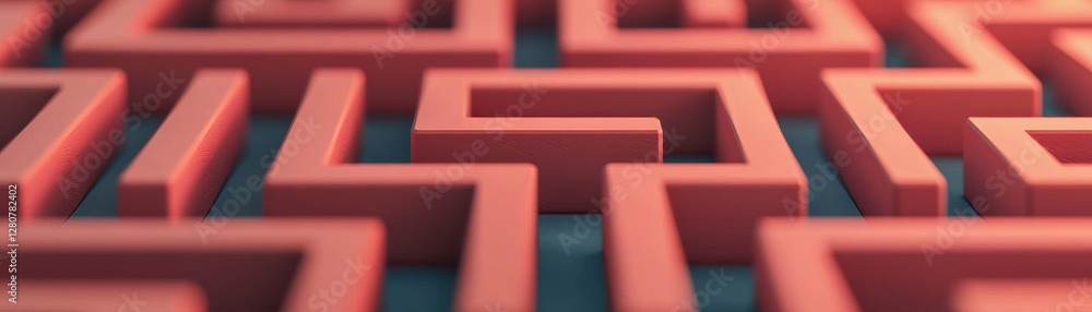 Poster complex maze structure in abstract design with bright red paths and dark background for creative con