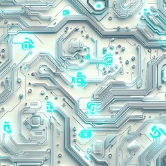 Retro-Futuristic Circuit Board Wallpaper with Ambient Glow, Chic circuit board wallpaper Futuristic circuit board design background.