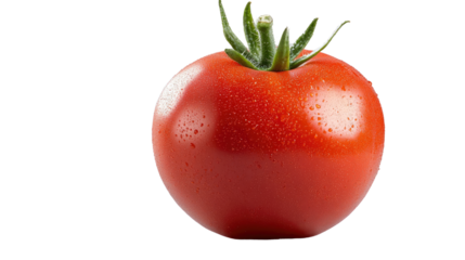 Fresh, Red Tomato: A single, vibrant red tomato with a smooth, glossy skin and green stem, radiating freshness. A symbol of health and culinary delight.
