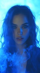 Woman, smoky blue, portrait, night