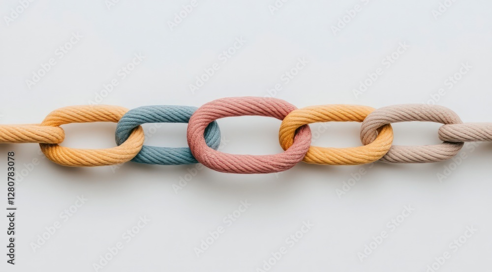 Poster colorful rope chain links teamwork unity connection concept