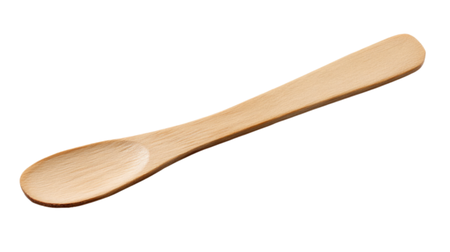 Minimalist Kitchenware: A smooth wooden spoon rests, its gentle curves and natural grain offering a sense of simple elegance and eco-consciousness.