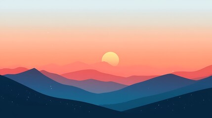 Fototapeta premium Sunset Over Layered Blue And Red Mountains