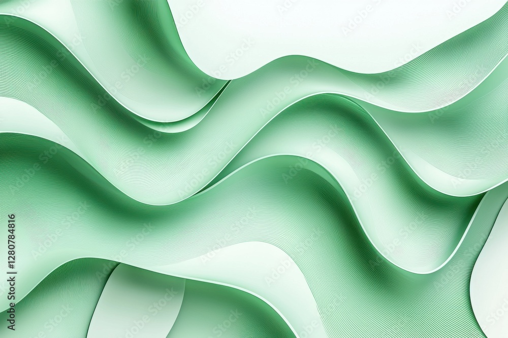 Poster elegant abstract background featuring smooth, flowing, wavy light green shapes with subtle lines, cr