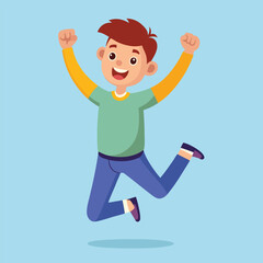 Happy boy jumping up in air