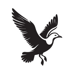 Seagull bird Silhouette Vector Illustration, Solid White Background.
