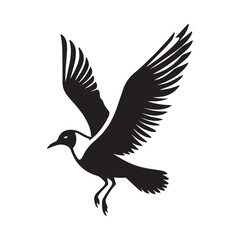Seagull bird Silhouette Vector Illustration, Solid White Background.