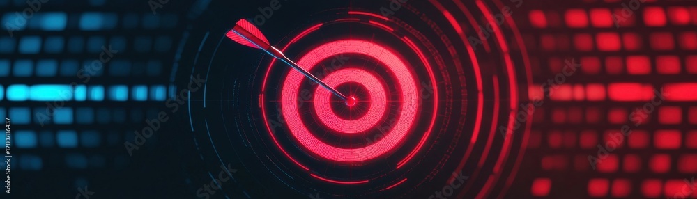 Aufkleber sharp focus on dart hitting target with vibrant neon colors and abstract background in digital style
