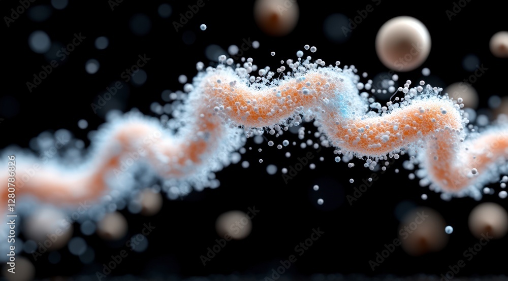 Aufkleber microscopic biotechnology abstract cellular structure string like filaments beige spher