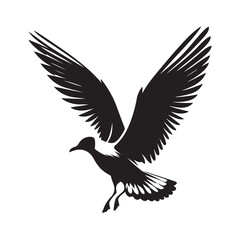 Seagull bird Silhouette Vector Illustration, Solid White Background.