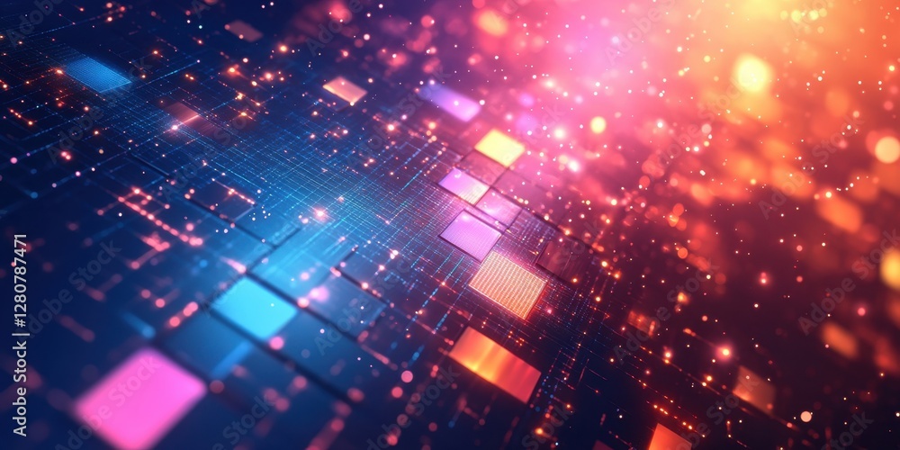 Poster abstract digital network glow: futuristic technology background with vibrant colors and glowing part