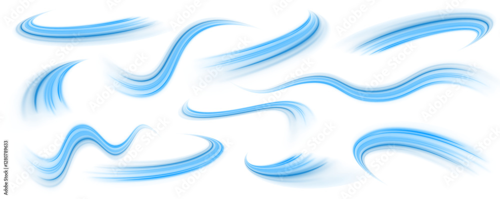 Aufkleber transparent blue sparkling light line element. digital image of light rays. blue neon lines on white