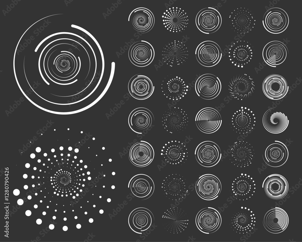 Poster circle dotted speed lines. abstract round halftone circle frames, rotating dotted circle shapes. big