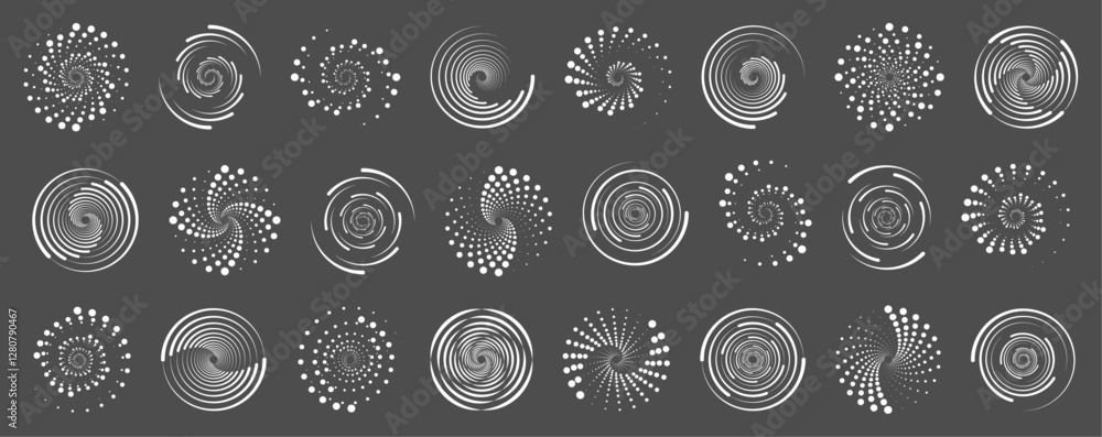 Poster circle dotted speed lines. abstract round halftone circle frames, rotating dotted circle shapes. big