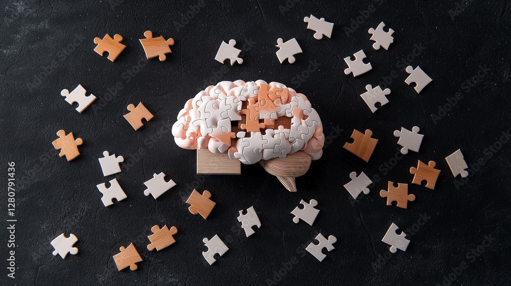 Poster brain puzzle cognitive function problem solving mental health concept