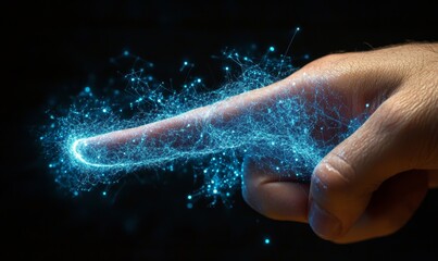 Fototapeta premium Human Finger Touching Electric Spark Connection Illustrating Futuristic Technology and Power Transfer Concept