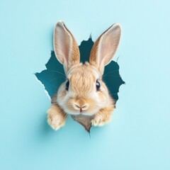 Obraz premium Easter Bunny Peeking Through Hole in Wall