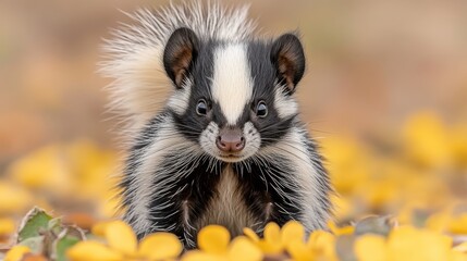 Obraz premium A breathtaking portrait of a spotted skunk standing on its hind legs in a moonlit forest, its fluffy tail raised defensively.
