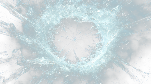 a broken glass window with a hole in it