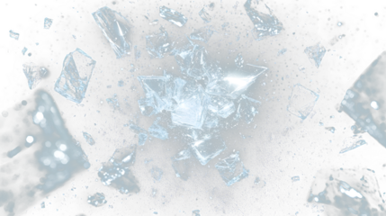 a bunch of ice cubes falling into the air