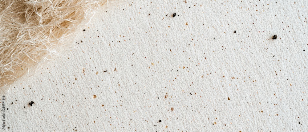 Poster texture of a recycled paper surface with subtle speckles and a soft, organic element in the corner.