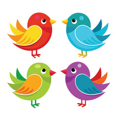 Fototapeta premium Colorful Cartoon Birds and Flowers on a Branch with a Cute Animal Theme