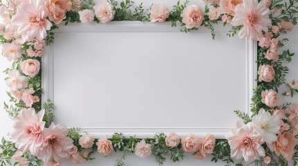 Soft pastel pink blooms framing a white tray for a modern and tranquil centerpiece that elevates your home decor for Copyspace and Text Background