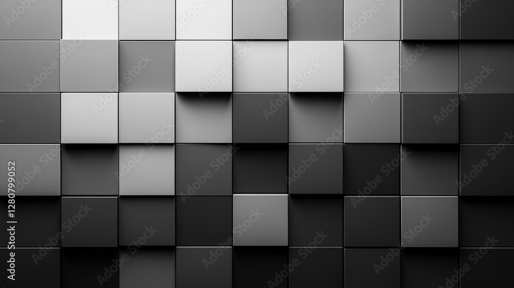 Poster panoramic minimalist background with gradient squares, smoothly transitioning from white to black, w