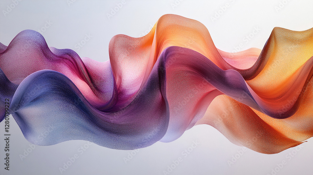 Poster abstract wavy lines with smooth curves, colorful gradients and artistic texture, creating organic mo