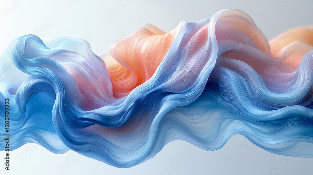 Poster abstract wavy lines with smooth curves, colorful gradients and artistic texture, creating organic mo