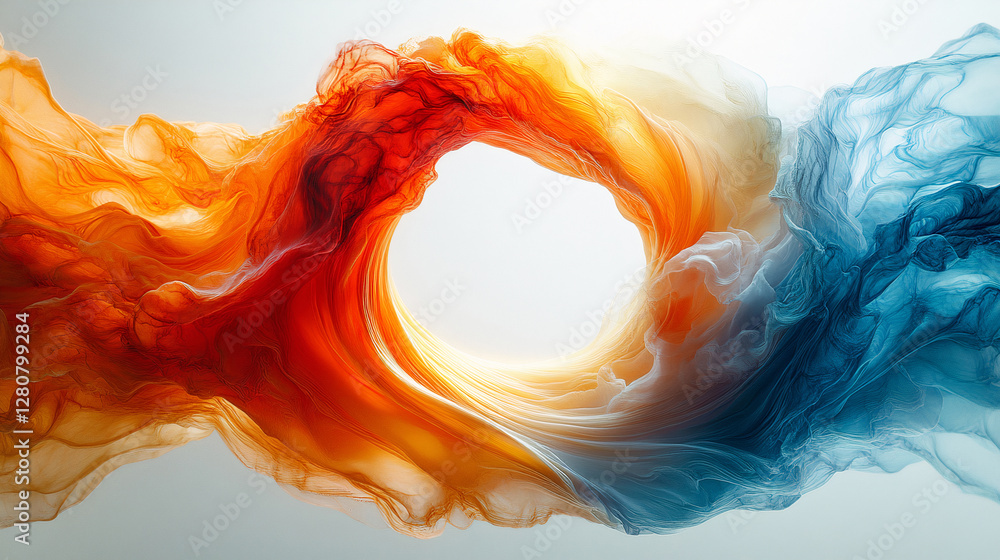 Poster a round ring with wavy lines with smooth curves and colorful gradients. generative ai