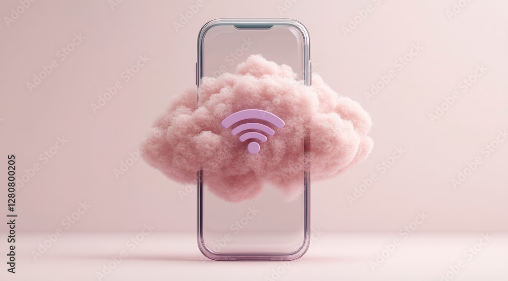 Poster pink cloud computing mobile wireless network smartphone internet wifi pastel backgrou