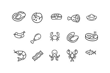 a set of meat and seafood icons set vector illustration.